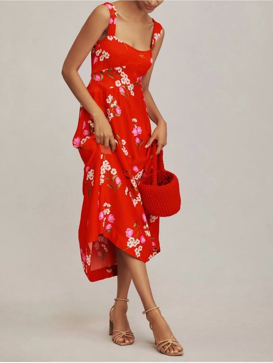 Anthropologie Dresses & Skirts - MAEVE by Anthropologie Red Floral Midi Dress with Pink & White Accents Size M